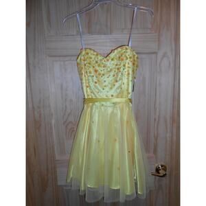 NEW Masquerade Bright Yellow Short Corset Dress 7/8 Strapless sequins!‎ Formal!